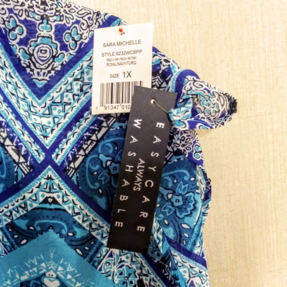 NWT*SARA MICHELLE*CAPE SLEEVE OVER TANK*V NECK*GEOMTRIC/AZTEC PRINT TOP*WOMEN 1X - Picture 8 of 11